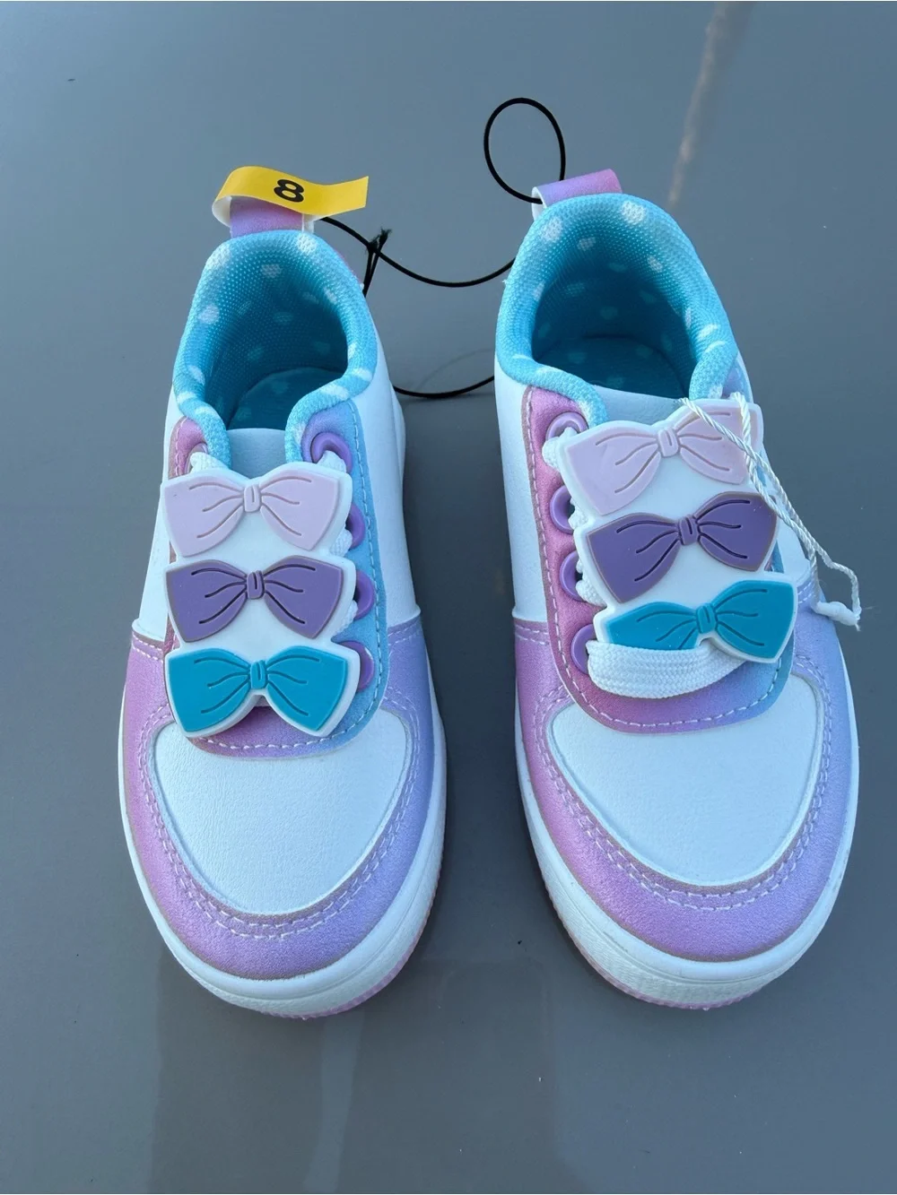 Kids Pastel Bow Accent Sneakers - White, Pink, Purple, Teal